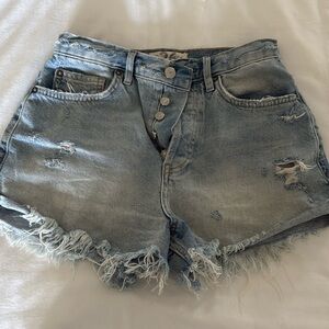 Free People Blue Denim Distressed Jean Shorts Frayed Hem 26